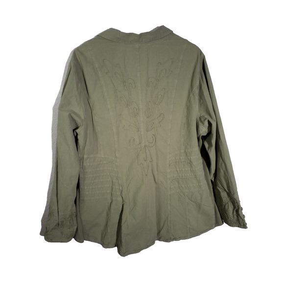 Soft Surroundings Green Embroidered Button Front Collared Top 2X - Picture 3 of 5